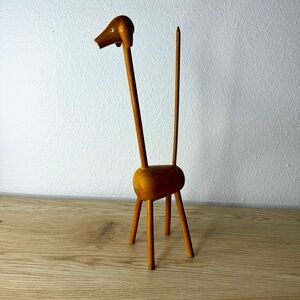 Wooden Dog / Giraffe Holes in Body Toothpick‎ Pin Holder Japan Vintage Long Neck